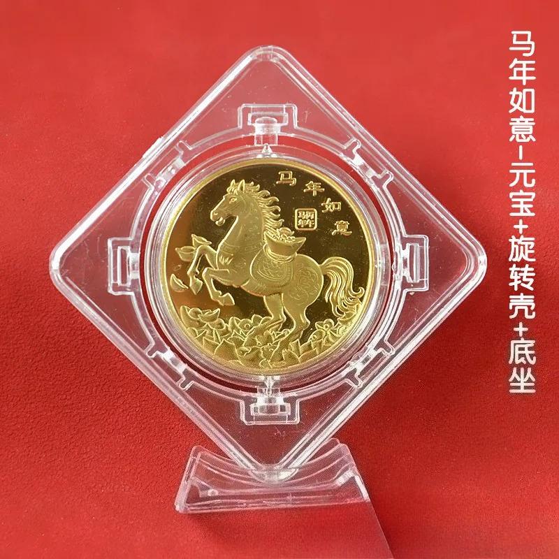 Gedenkmedaille zum Jahr des Pferdes, Tierkreiszeichen Pferd, Souvenir, massive Münze, Heimdekoration, quadratische, drehbare Acryl-Ornamente, Geschenk