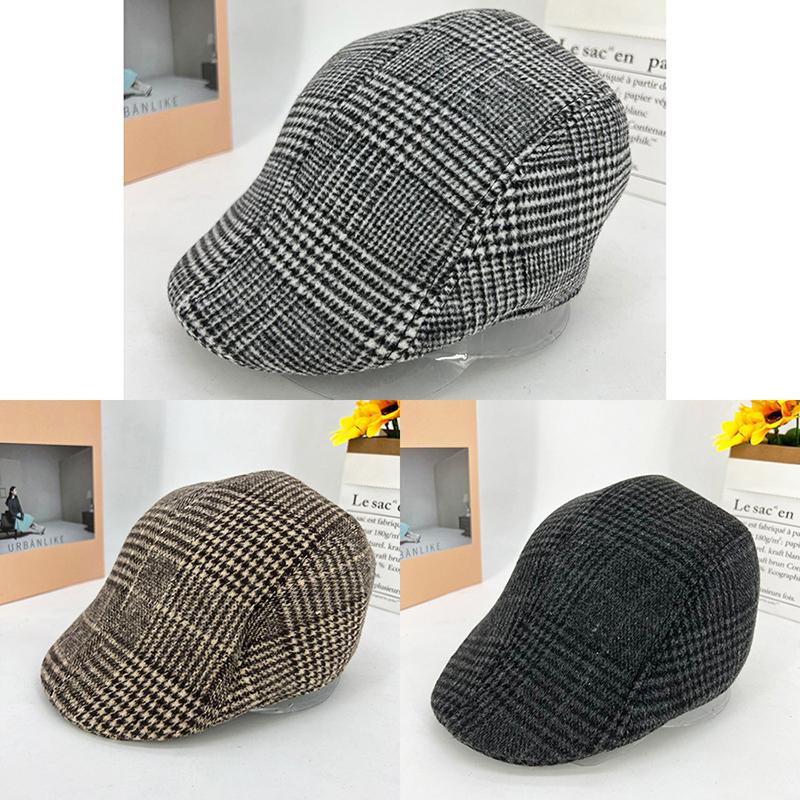 1Pc Male Autumn Winter Windproof Soft Lattice Beret Warm Woolen Cloth Forward Hat For Men Women Unisex Peaky Blinders Cap
