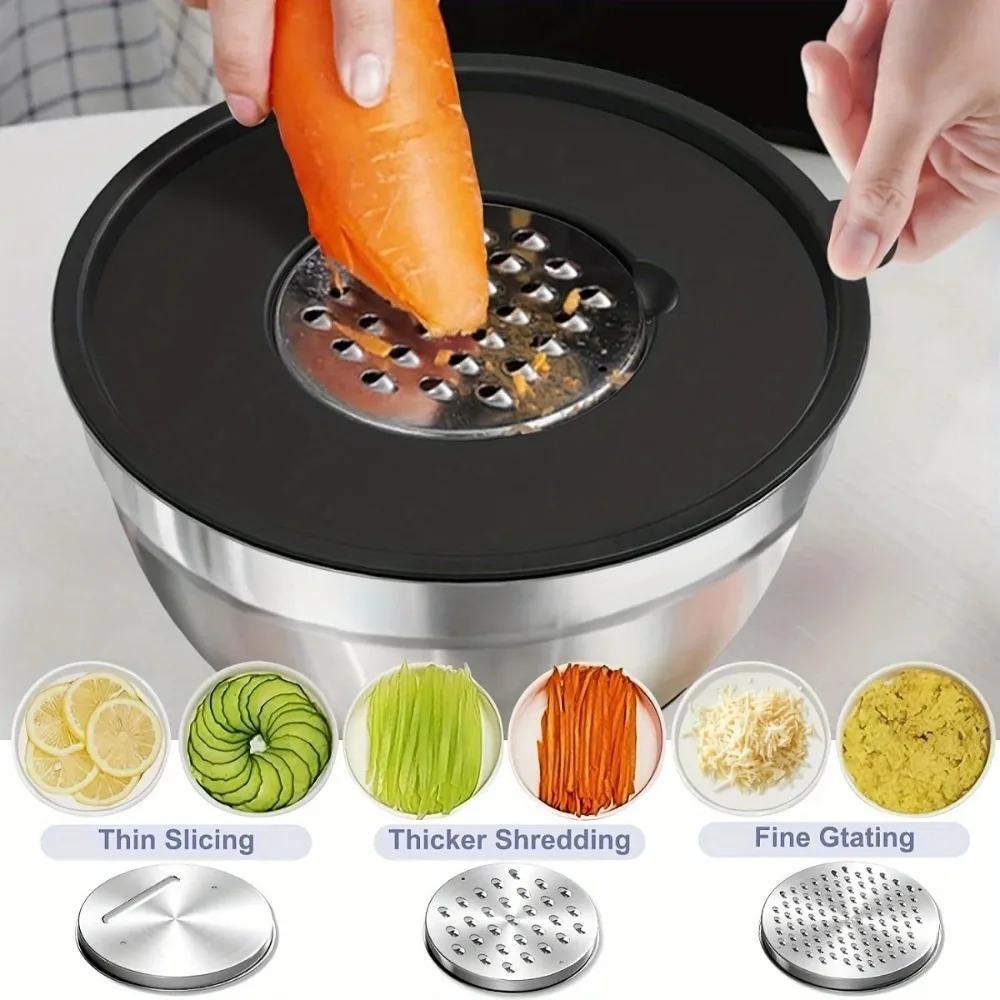 8PCS Set Stainless Steel Mixing Bowls Non-Slip Bottoms with Grater Baking Mixing Basin Kitchen Bowls Baking & Serving