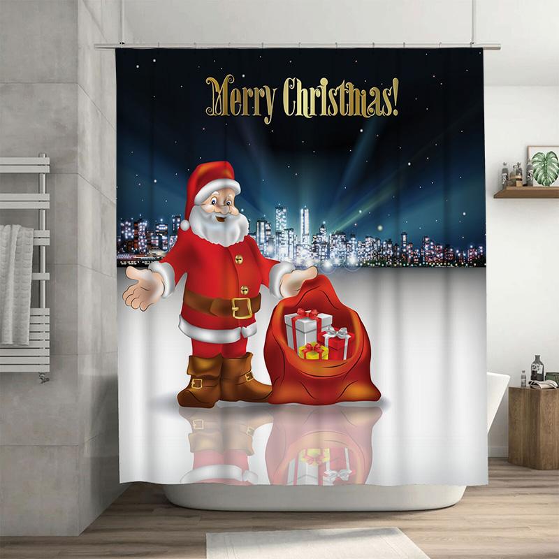 

Tu Santa Claus Christmas Shower Curtain Festive Holiday Bathroom Decor Reindeer Snowman Gift Xmas Home Decoration Waterproof Fab W60H190(CM)-1 Pcs