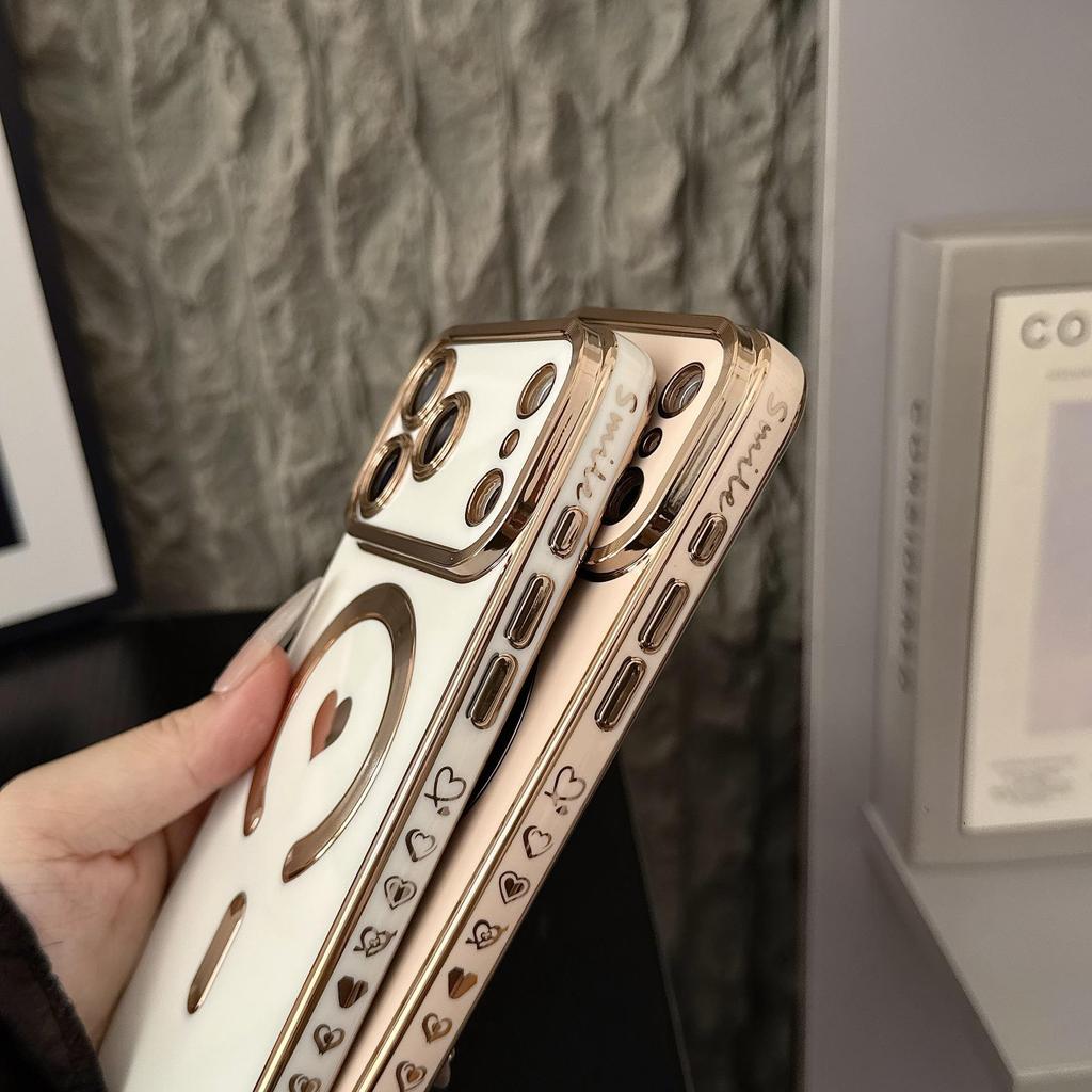 Solid Color Heart Magnetic Case for iPhone 17/16 Pro Max, Electroplated Soft Full Coverage.