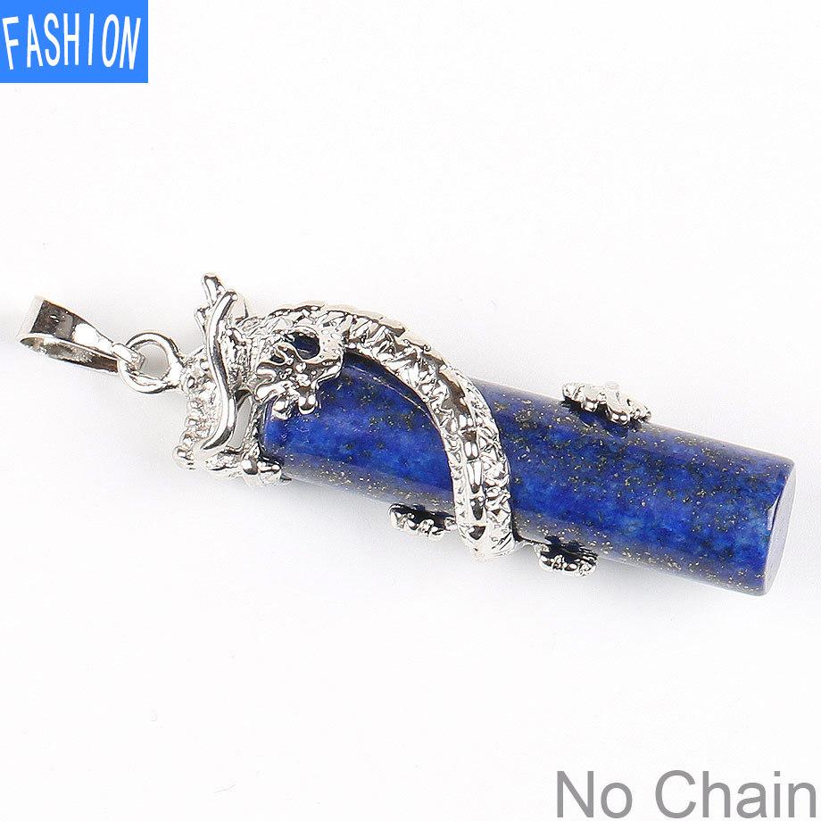 Klassisk naturstein halskjede anheng Tribal Totem Dragon svingete Crystal Column for menn og kvinner