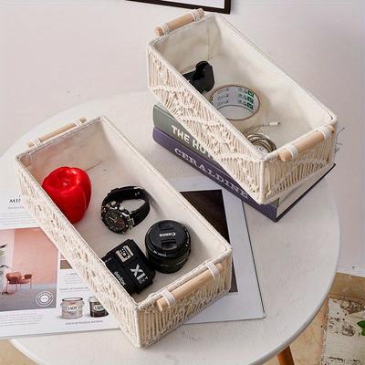 1Pc Macrame Storage Basket Boho Decor Baskets for Organizing Countertop Toilet Paper Shelf Basket with Handle for Bathroom Bedr