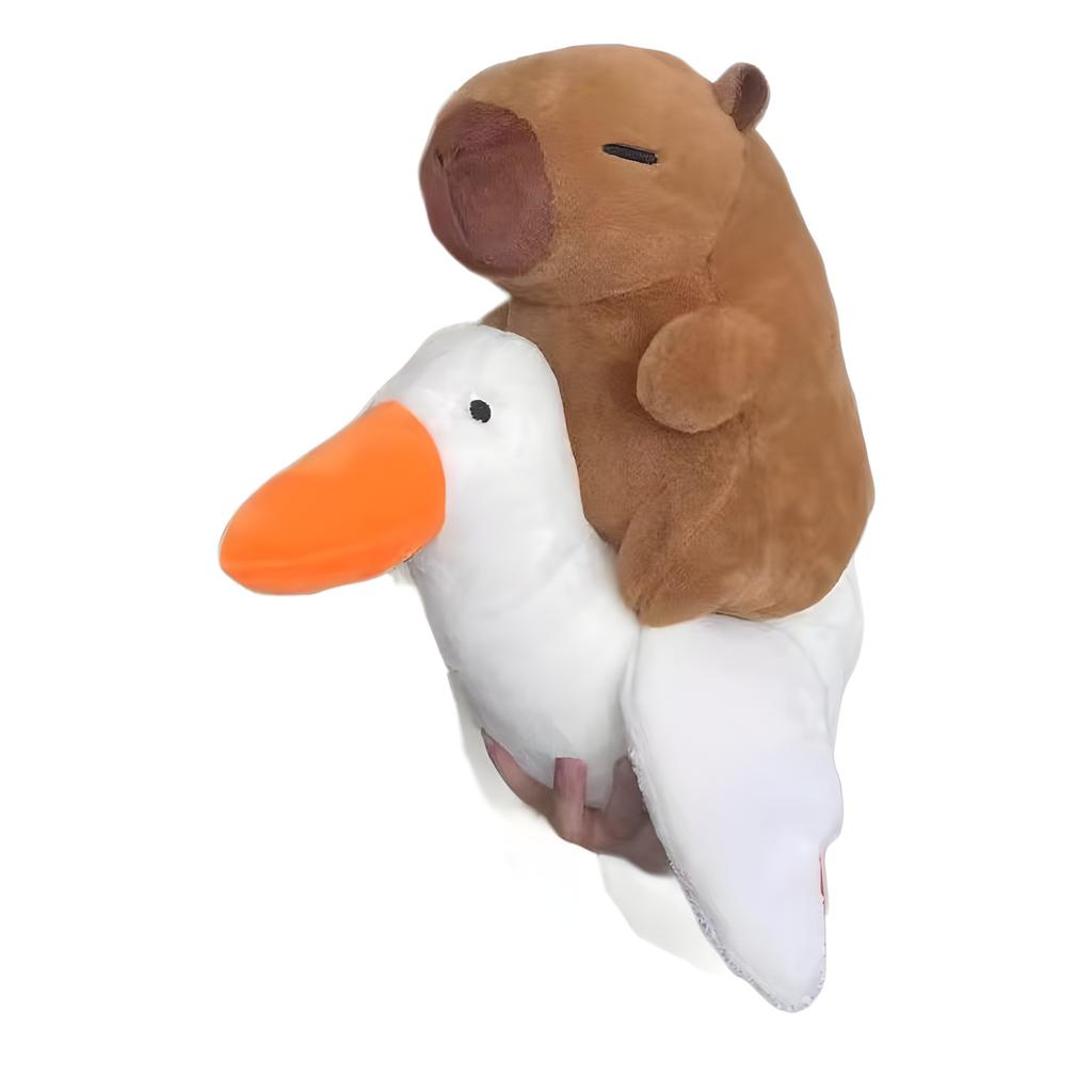 25cm Kawaii Simulation Capybara Plush Toys Kapibala Rides A Goose and A Crocodile Stuffed Animals Toys for Kids Birthday Gifts