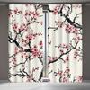 2 Stück Vorhänge mit japanischem Kirschblüten- und Kirschzweig-Druck, Polyesterstoff, geeignet für Schlafzimmer, Wohnzimmer