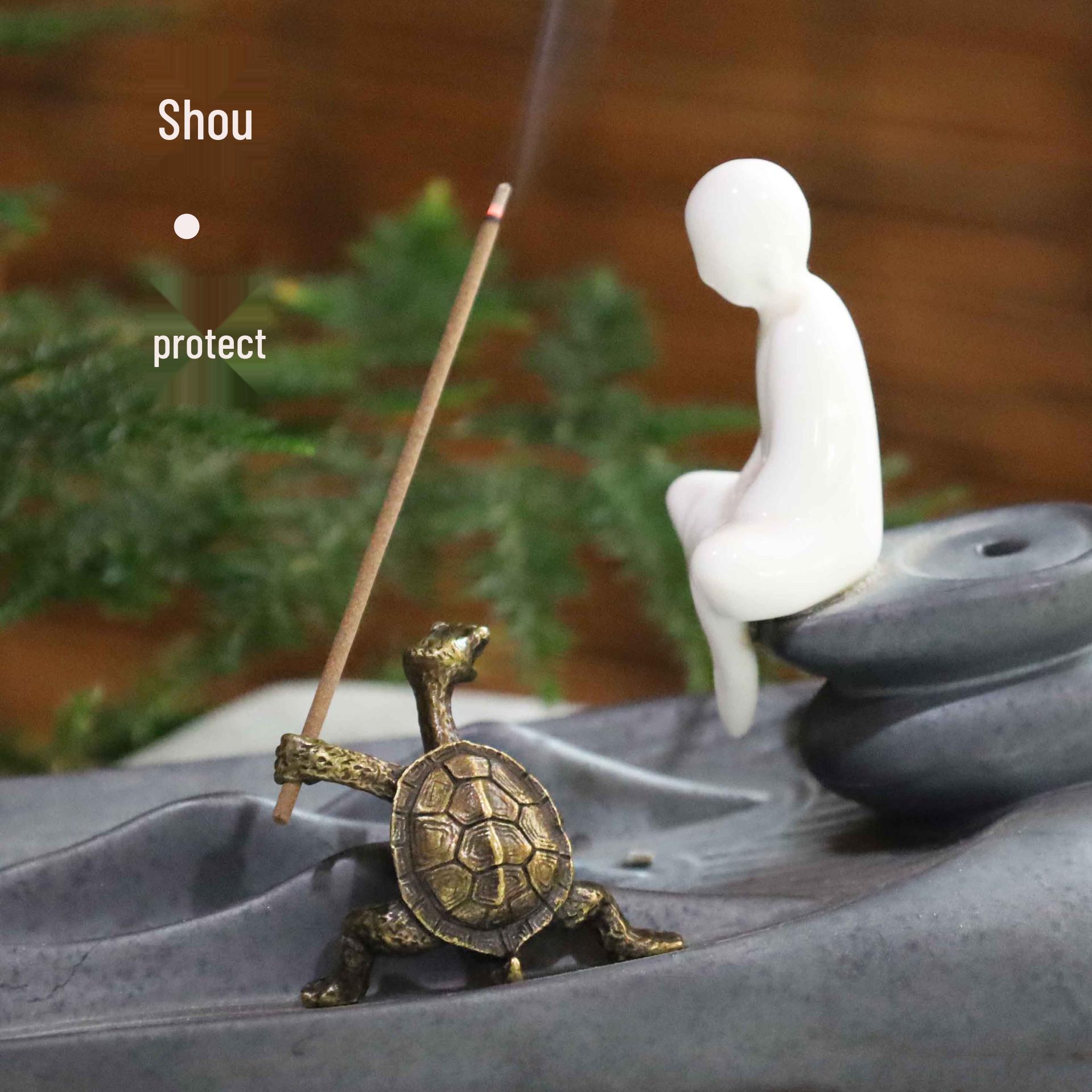 Jinghui Metal Turtle Incense Holder Ornament - Creative Alloy Handicraft Green Standing Turtle Incense Holder