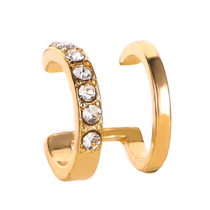 1 шт., женские двухслойные серьги-манжеты со стразами, клипсы на серьги, не пирсинговые украшения Golden