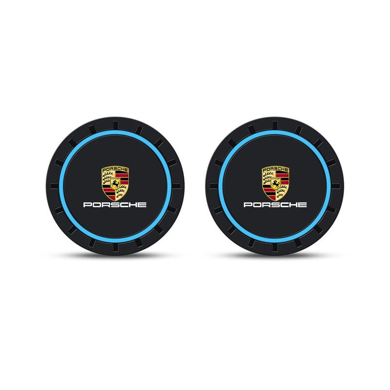 

2pcs Car Coasters Pads Water Cup Slots Non-Slip Mat For Porsche Panamera Cayenne Taycan 911 718 Macan Carrera-GT 928 944 968 944