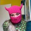 Novelty Devil Horn Face Cover Hat Knit Balaclava Cap for Women Men Winter Warm Hat Adult Halloween Costume Role Play Cap
