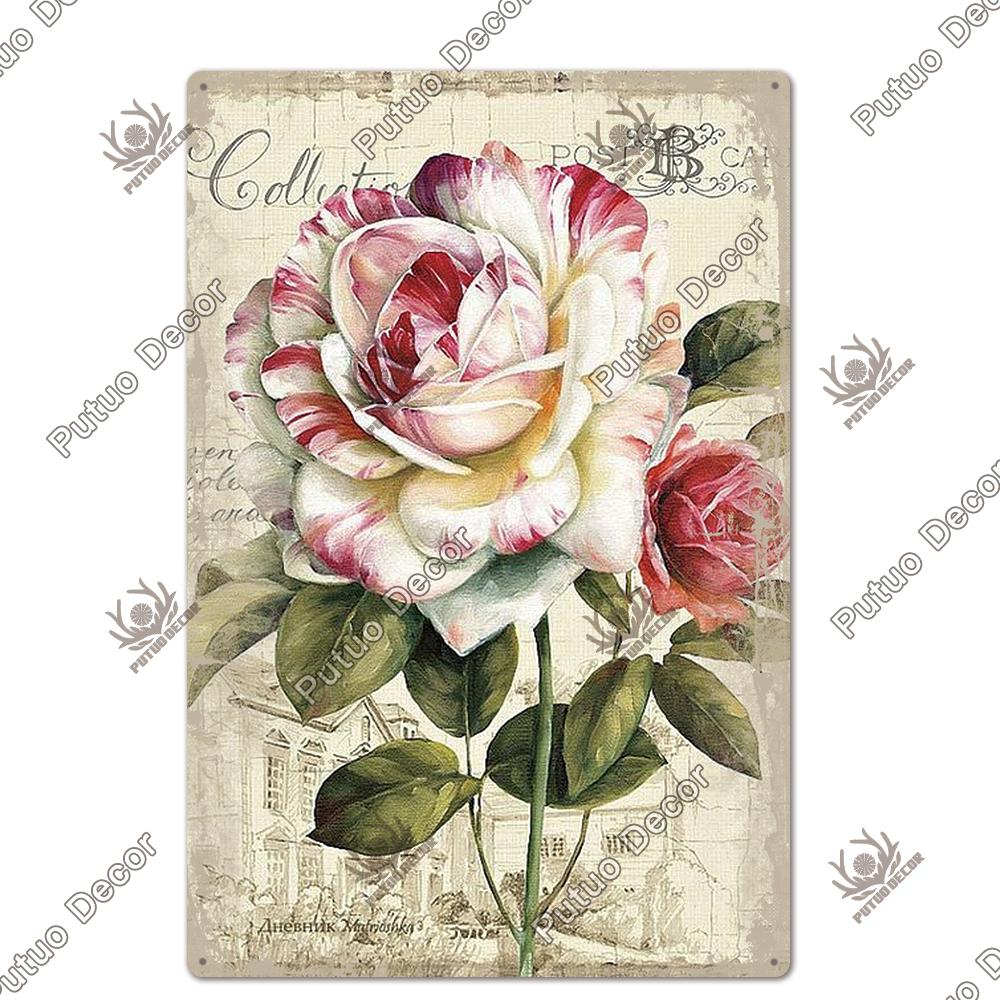 Decor Flower Plaque Metal Vintage Tin Sign Wall Decoration Posters for Home Garden Kitchen Living Room Iron Painting