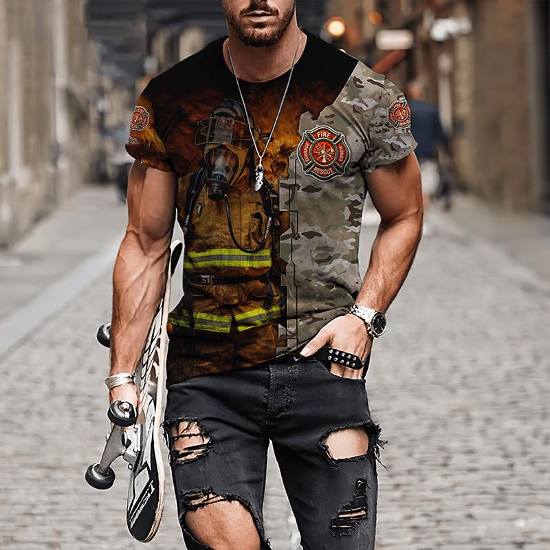 Firefighter Graphic 3D Print Pánská trička pro muže Oblečení Oversized TričkaLéto Neformální Topy s krátkým rukávem Osobnost