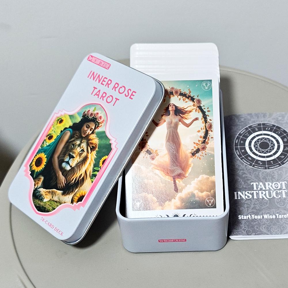 Baraja de Tarot Rosa Interior - Set de Adivinación de 78 Cartas con Guía de Instrucciones 11*6.2cm en Caja Decorativa de Lata