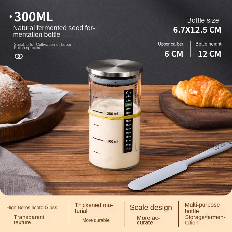 Zackoo 300/500/900ml Clear Glass Sourdough Fermentation Jar with Scale Metal Lid Reusable Dough Starter Container Food Storage