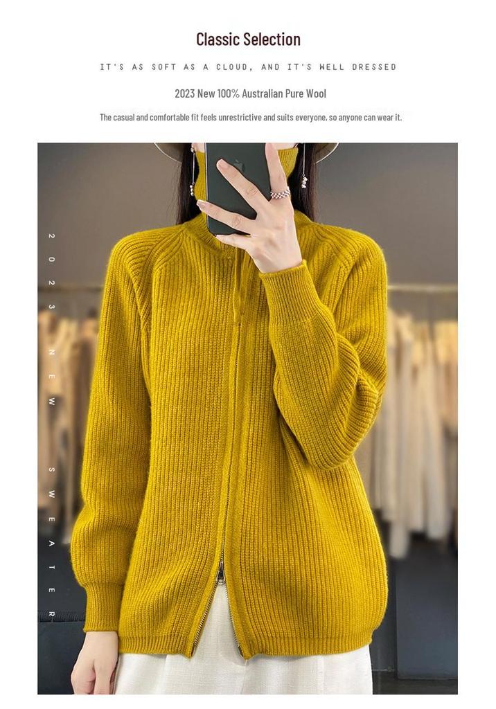 Women's Autumn/Winter 100% Wool Zipper Cardigan Coat