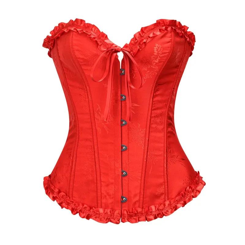 Corsetti e Bustier da Donna Top Moda Sexy Corselet Raso Overbust Broccato Vintage Taglie Forti