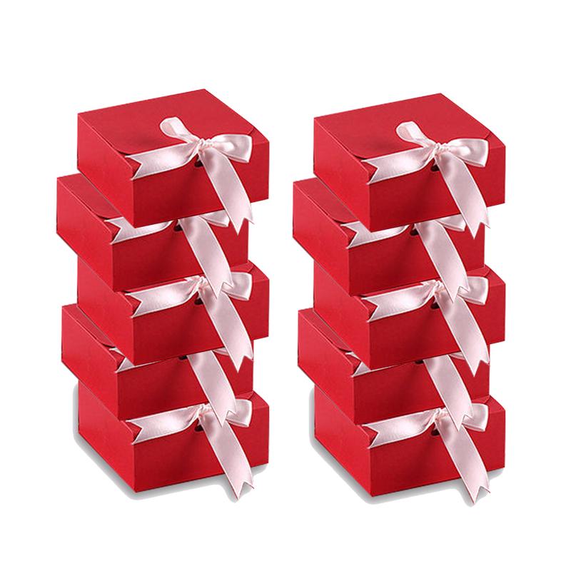 10PCS Christmas Present Box Paper Box Party Gift Box With Ribbon Wedding Birthday Handmade Candy Biscuit Chocolate Cookie Boxes