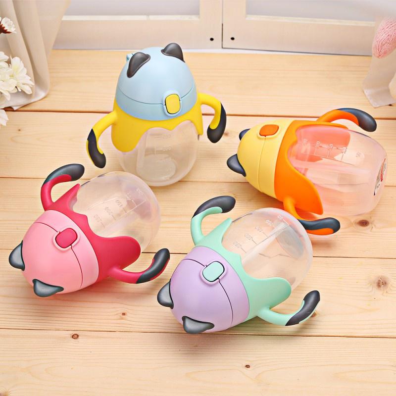 Cute Baby Cup Kids Children Learn Feeding Drinking Water Straw Handle Bottle Training Cup Baby