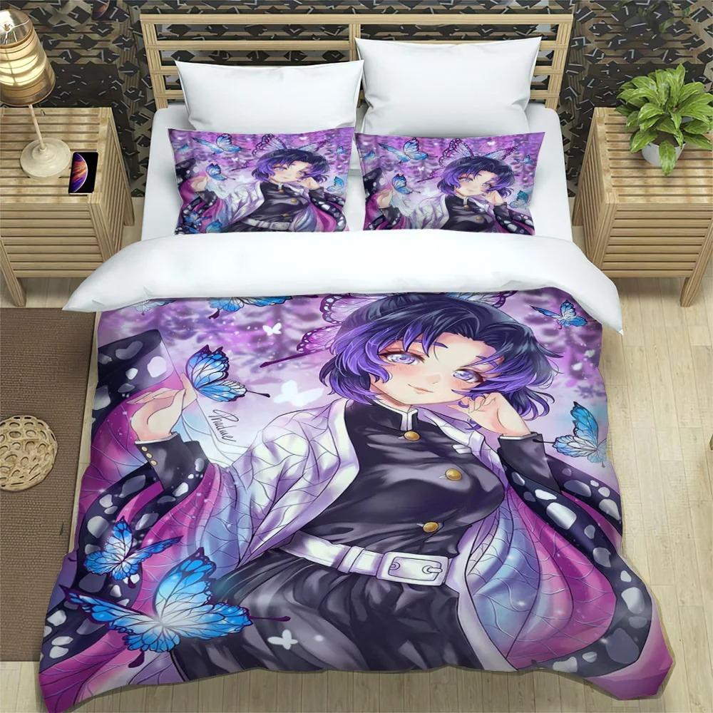 Japanese Manga Demon Slayer Personalized Customization Bedding Set Soft Duffel Cover Pillowcase Comic Adolescent Sheet Set