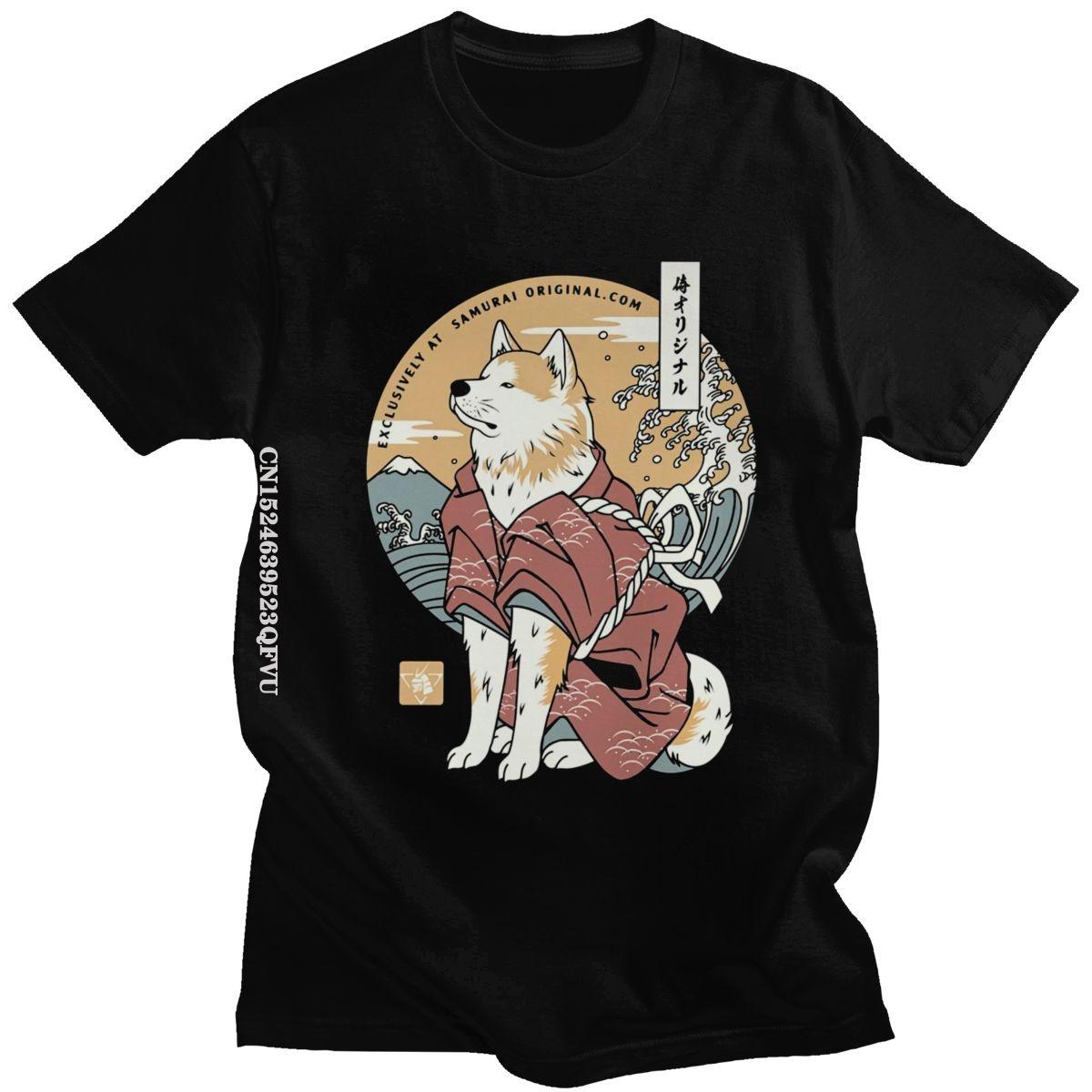Akita Dog Samurai Warrior Mens Tshirts Men Cotton Japanese Cartoon Tee Women Tshirt Women Mend Graphic T Shirt Clothing - Men... S разноцветный