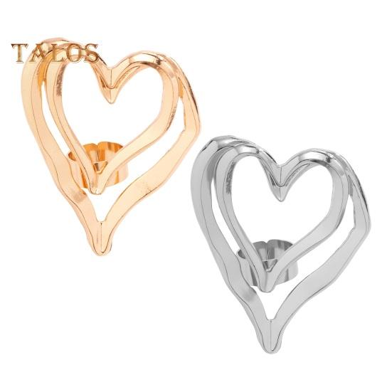 Big Love Ring Double-layered Exaggerated Style Hollow Heart Shape Solid Color Liquid Alloy Smooth Club Party Index Finger Ring Lady Jewelry
