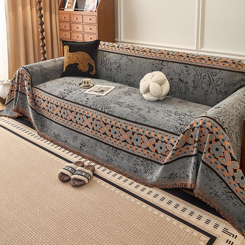 1PC Chenille Sofa Towel New Four-season Universal Full Cover Sofa Protective Cover Non Slip Striped Home Textile Products 180X130cm серый