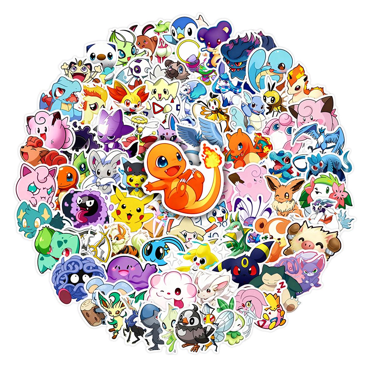 100 Cute Pokemon Cartoon Stickers for Laptops, Suitcases, and Stationery
