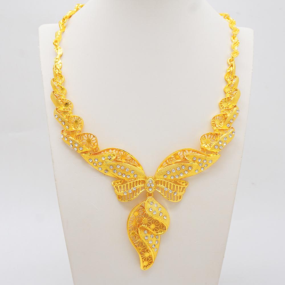 Nigeria Dubai Gold Color Exquisite Luxury Jewelry Set African Wedding Gift Party Ladies Bracelet Necklace Earrings Ring Set