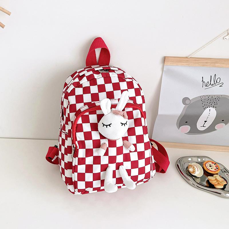 Trendy Children's Backpack For Fall With Stylish Printed Checkered Design And Lightweight Nylon Fabric