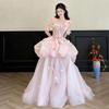 Elegant Pink Floral Off-Shoulder Evening Gown Women Slim Fit Long Prom Dress Birthday Coming-of-Age Ceremony