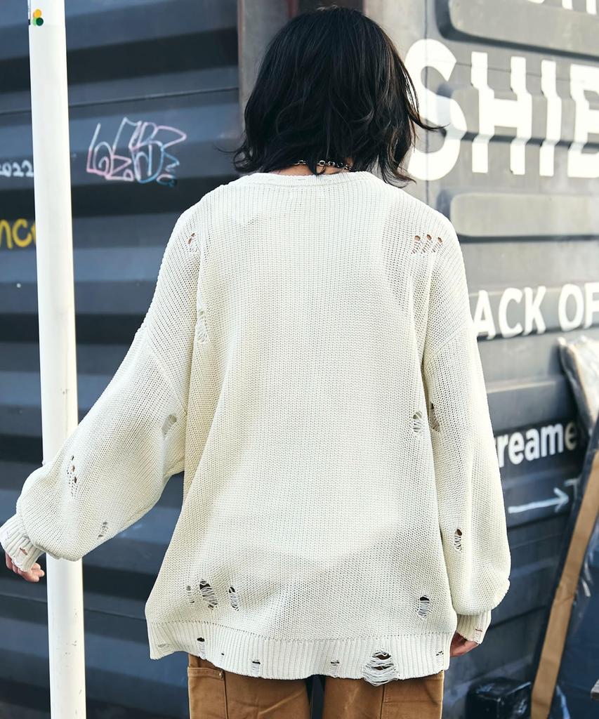 WEGO Graphic Distressed Knit Pullover Size Gift Men's Top, M, Off-White, Unisex, Streetwear, Casual, Spring, Autumn, Winter,