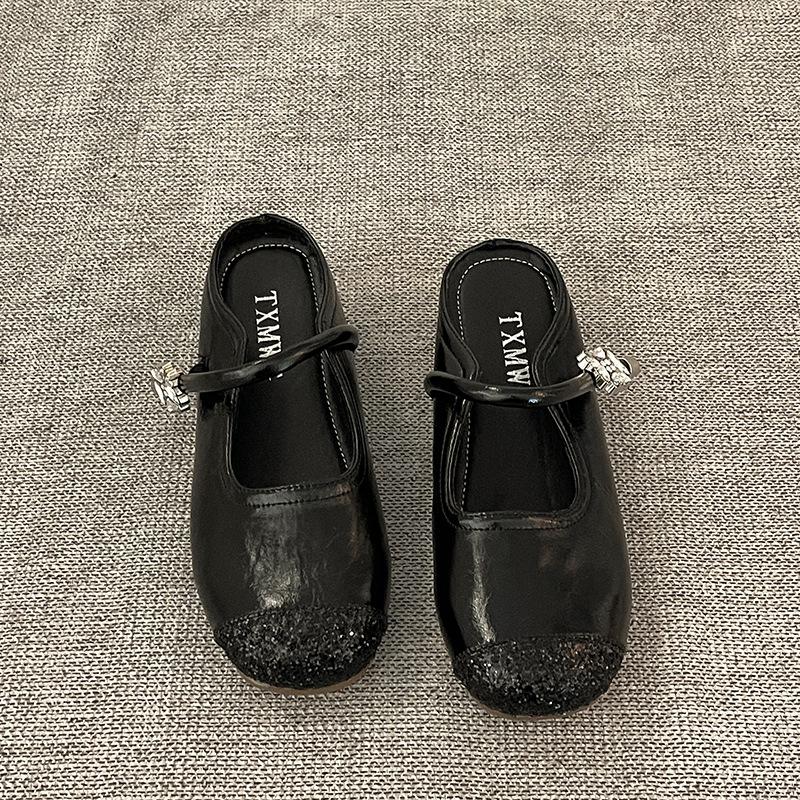 

French casual simple Mary Jane with skirt slippers women s summer retro buckle one-word buckle with retro bag head shoes 35 чёрный