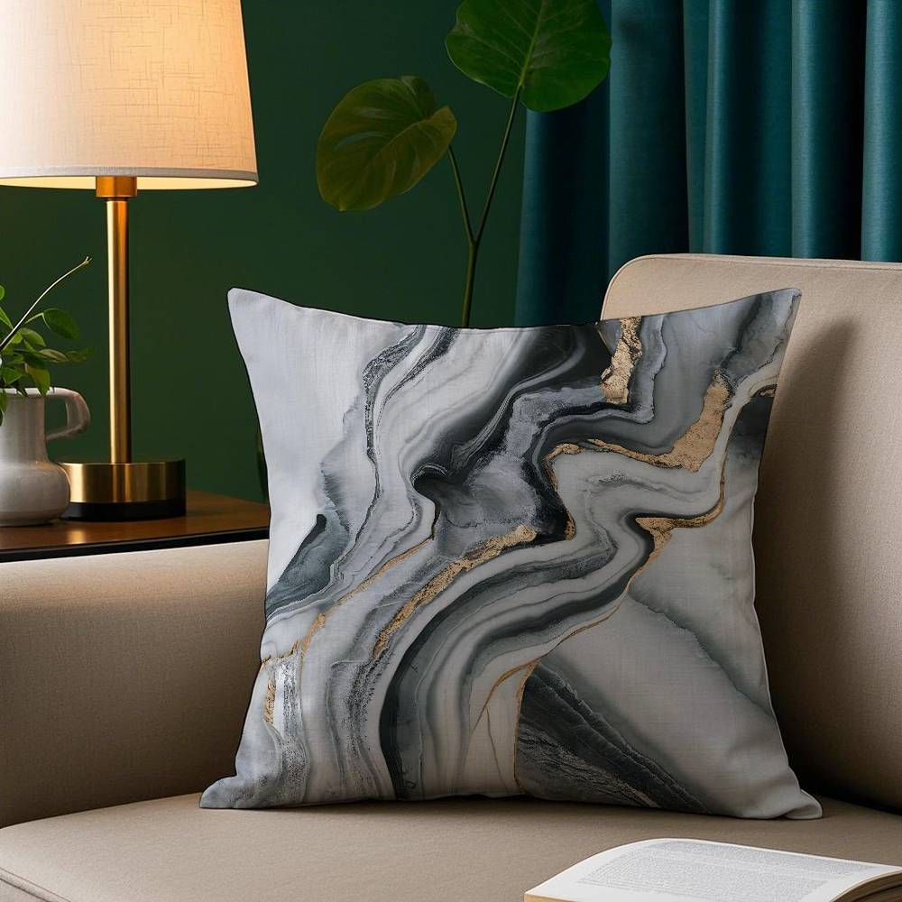 Housse de coussin à motif marbre minimaliste Housse de coussin imprimée courte en peluche Carré Housse de coussin décoratif pour canapé Maison