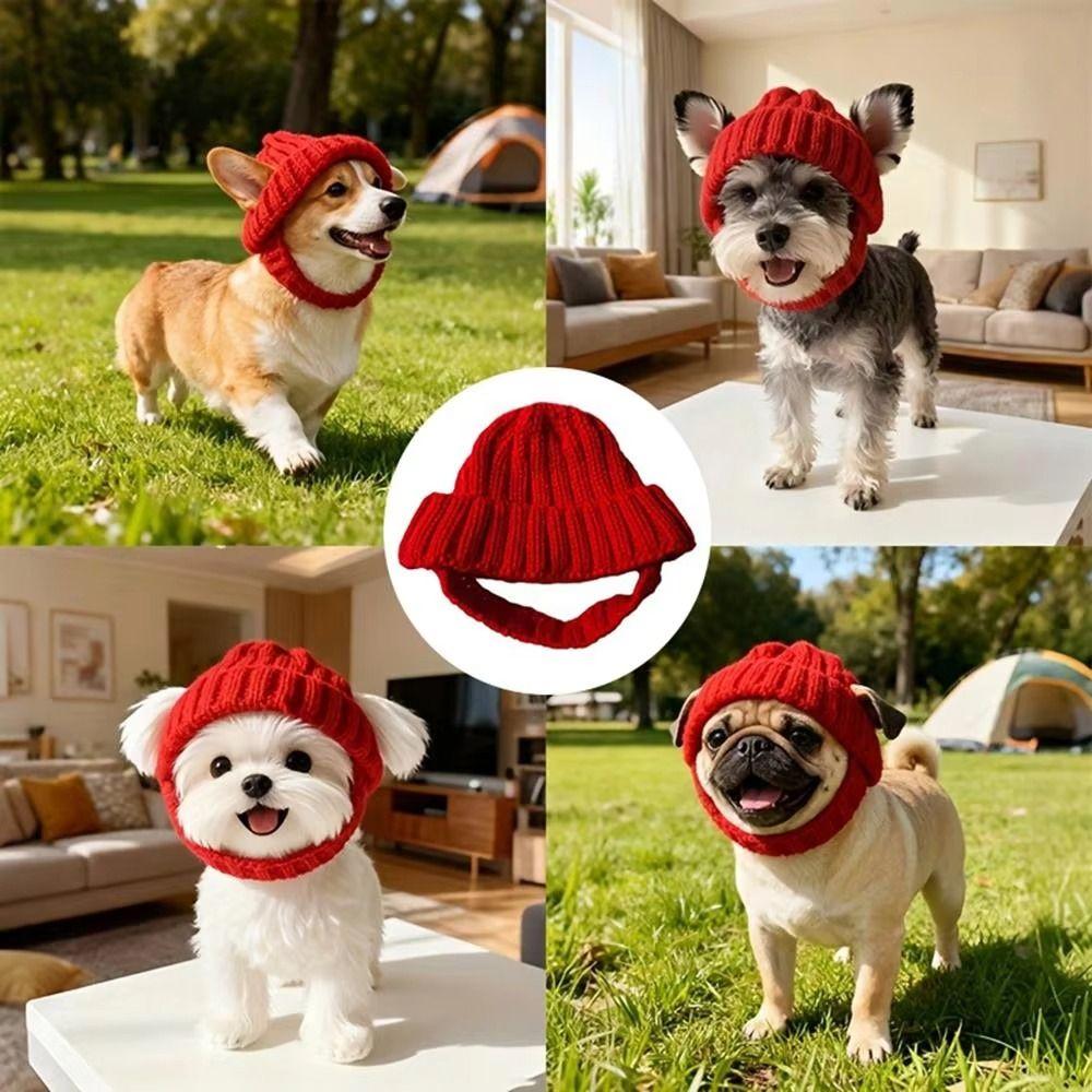 Windproof Pet Knitted Hat Playful Dog Design Winter Dog Cap Simple Warm Dog Beanie  Cold Weather