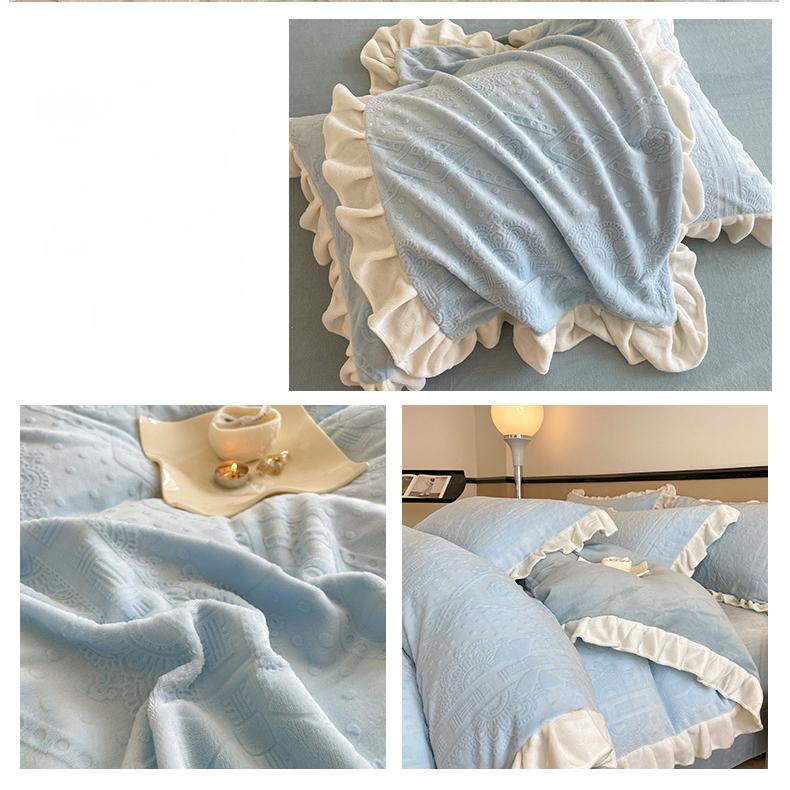 Ins-Stil im koreanischen Stil geschnitztes vierteiliges Bett aus Milchsamt, verdicktes warmes Korallensamt-Winterbettbezugblatt