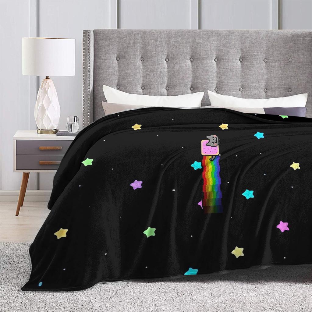Katze Regenbogen Pixel Welt Nyans Decke Flanell Textil Dekor   Multifunktional Weiche Überwurfdecken für Bettwäsche Couch Teppich Stück