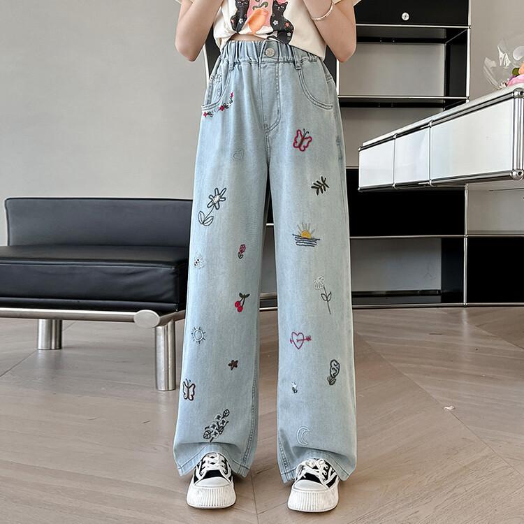 Pants Spring and Autumn Girls' Jeans Children's Jeans Loose Wide Legs Straight Legs Girls' Pants