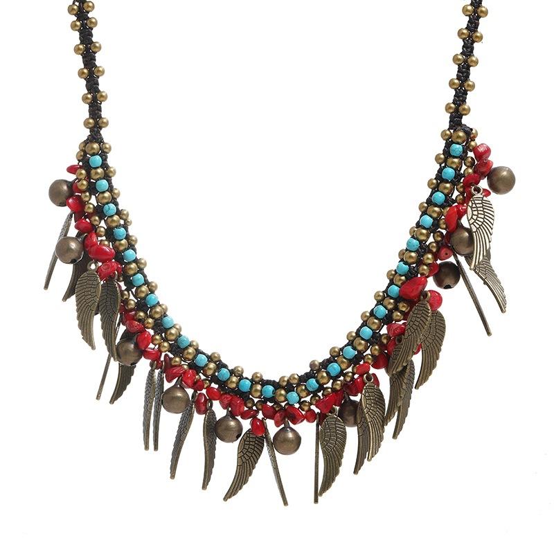Bohemian Angel Wings Female Vintage Short Necklace Wings Fringed Bells Collarbone Chain Vacation Ornament