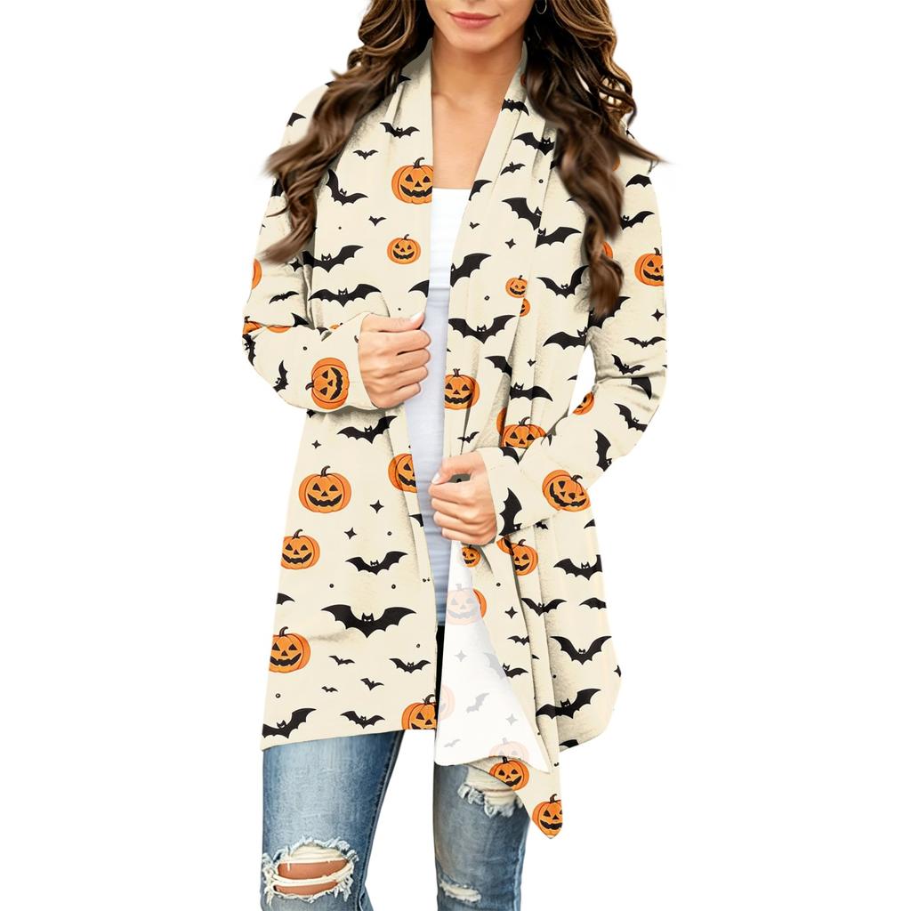 Damen Trendy Halloween-Print Langarm-Strickjacke Pullover für Lässige Herbstmode