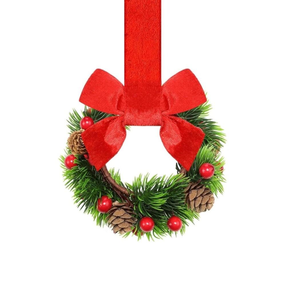 1/6pcs New Pinecone Christmas Wreath Red Berry 3D Artificial Garland Festive Door Hanging Ornament Front Door