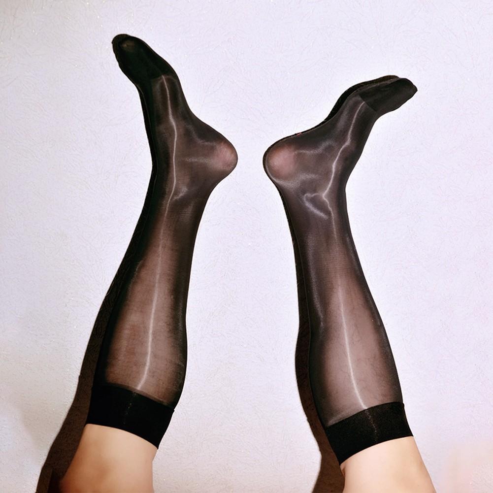 Knee High Men Stockings Nylon Oil Shiny Silk Stretchy