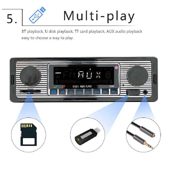 1Din MP3 Car Radio Bluetooth Vintage Dual Knob Player Support FM AUX EQ SD Card 12V Multimedia Stereo Head Unit USB TF Player