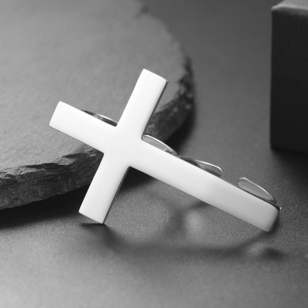 Jeshayuan Two Finger Cross Ring For Men Vintage Big Cross Open Ring Trendy Gothic Gold Silver Color Finger Christian Rings