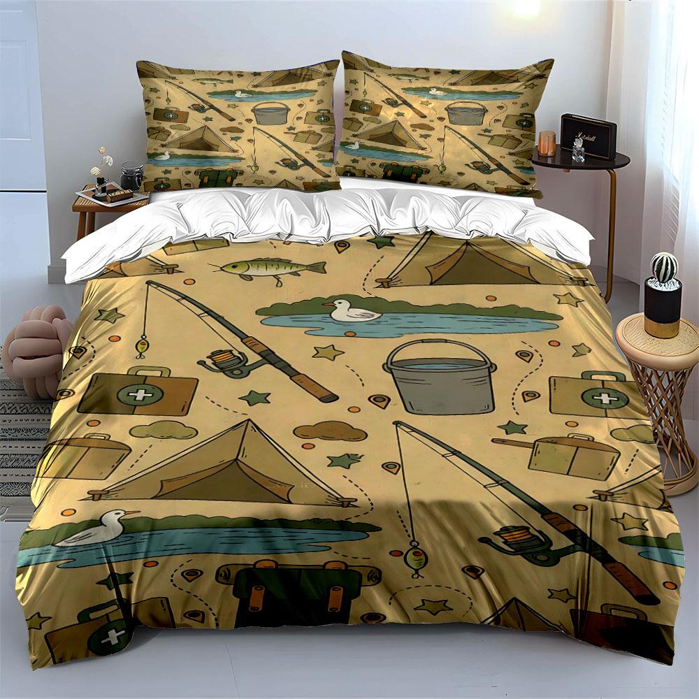 Camping and fishing elements. Bedding sets Duvet cover sets Duvet covers Pillowcases(1 * Duvet Cover 2 * Pillowcases without duvet insert)