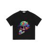 Farbenfroher Schädel mit Hut Grafik T-Shirt Schwarz Psychedelisches Kunstdesign für Freizeitkleidung Streetwear Fashion Statement Herren Damen Unisex Top
