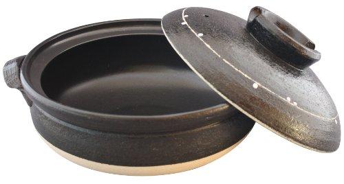 Saji Pottery Banko Ware Clay Pot, Size 9 (28cm), Serves 4-5, Ichijin Kakiotoshi Finish, 32-123 Black