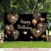 A 2D flat leopard print heart-shaped birthday banner made of polyester material with a patternzyc