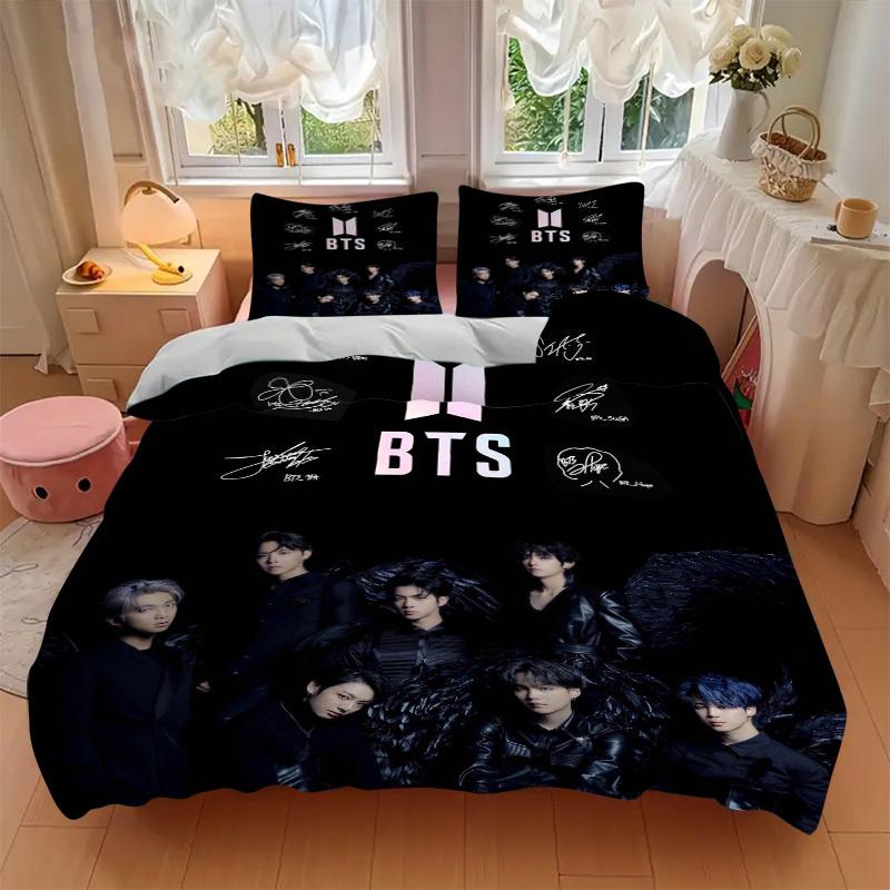 BTS Mitglieder mit Flügeln Bettwäsche-Set Bettbezug Geschenk für Schlafzimmer, Enthält 1 Bezug und 2 Kissenbezüge, Ohne FüllungB289