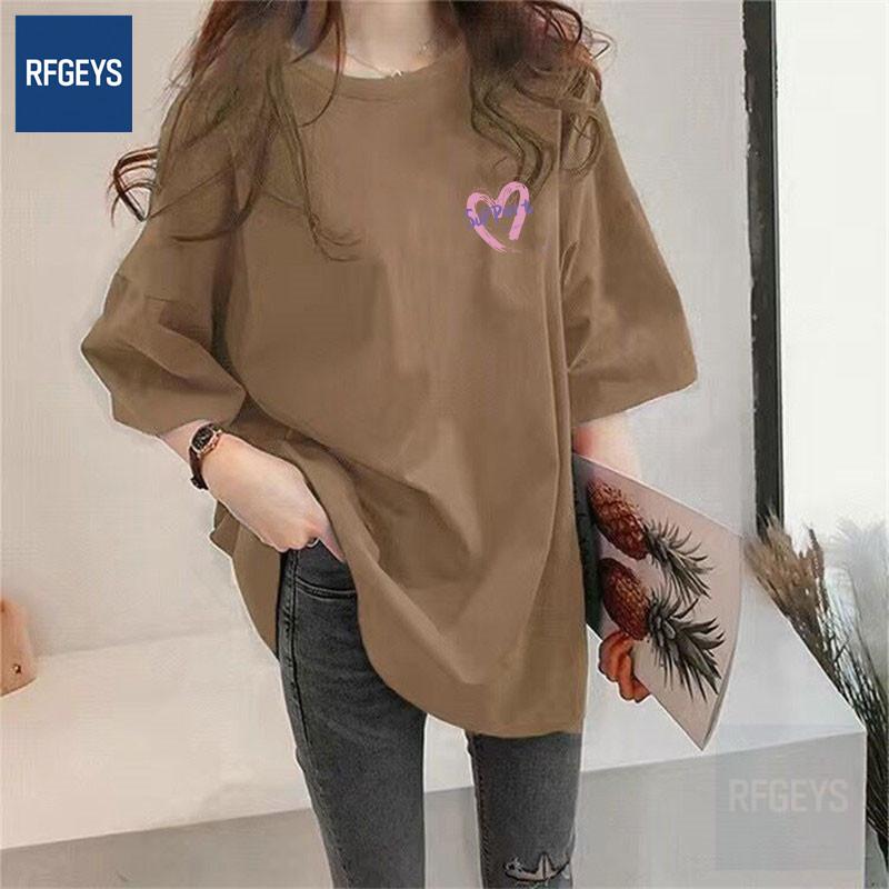 

Plus Size Korean Heart Print Milk Silk Short Sleeve T-Shirt for Women - 2025 Loose Fit Fashion L (115-135 Jin)