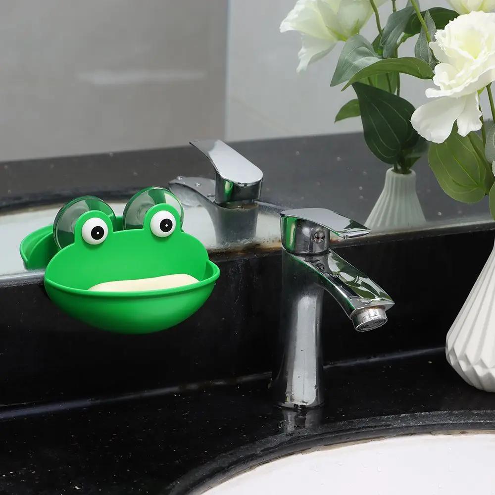 Hanging Shelf Wall Mounted Drain Tray Holder Leaking Water Drain Rack Storage Box Cartoon Sucker Soap Dish Frog Soap Holder
