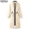 VEZFAA Damenmode Casual Plaid Print Herbst Winter Langarm Kapuzenjacken & Mäntel